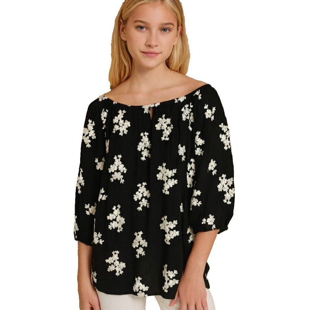 Soft Surroundings Avignon Off Shoulder Top Blouse size Large Black White boho